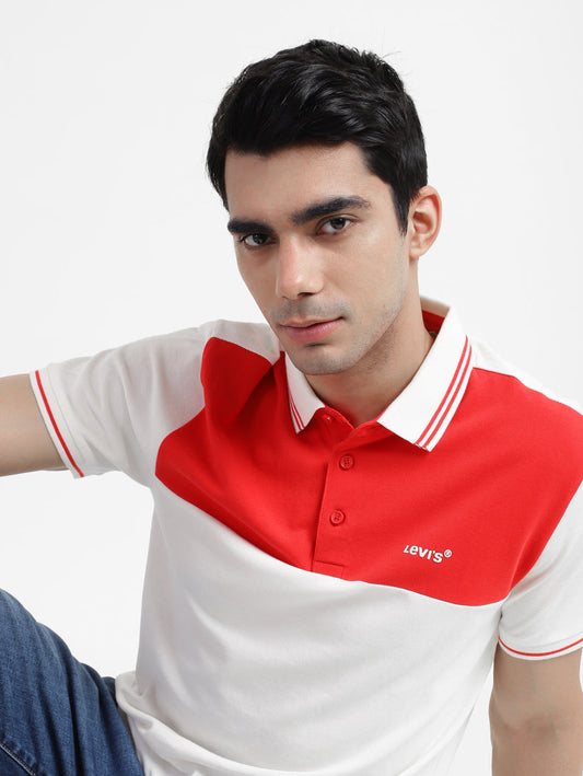 Men's Colorblock White Polo T-Shirt