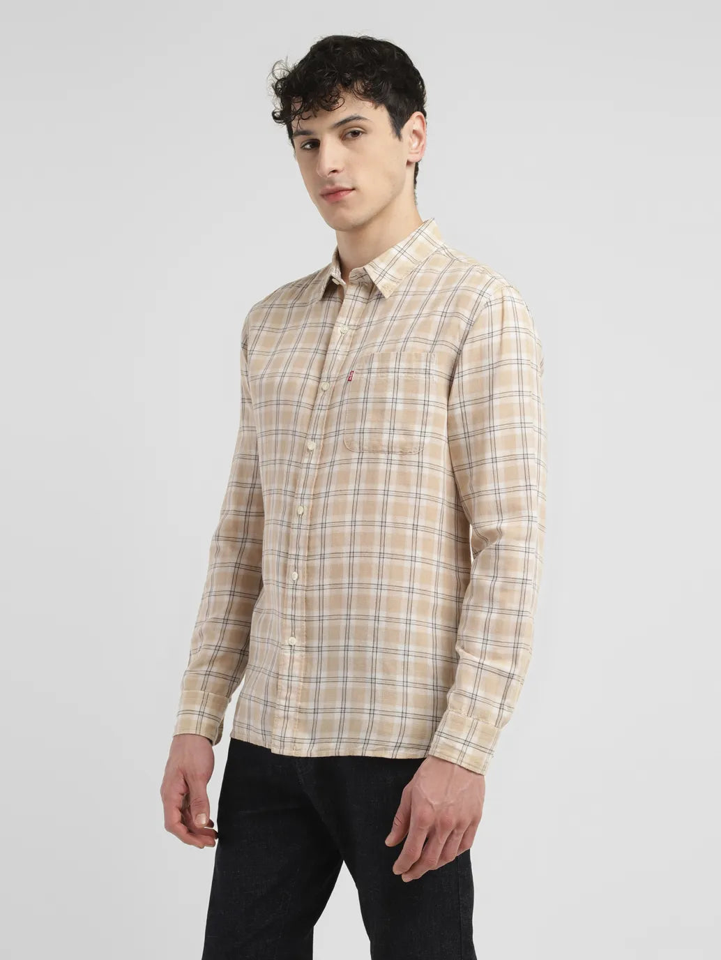 Men's Checkered Slim Fit Linen Shirt