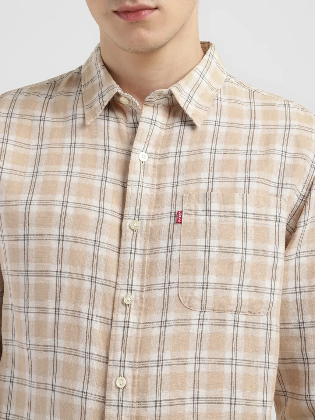 Men's Checkered Slim Fit Linen Shirt