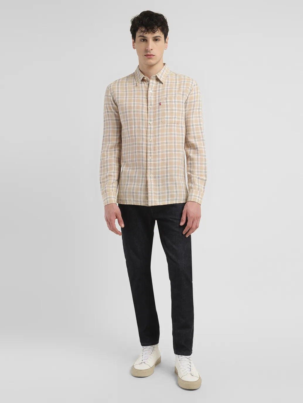 Men's Checkered Slim Fit Linen Shirt