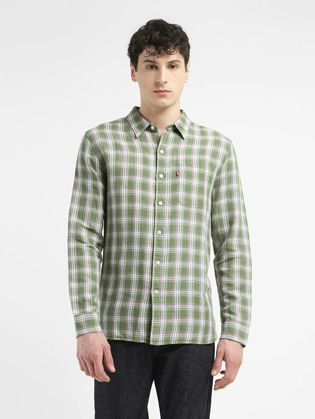 men's Checkered Slim Fit Linen Shirt