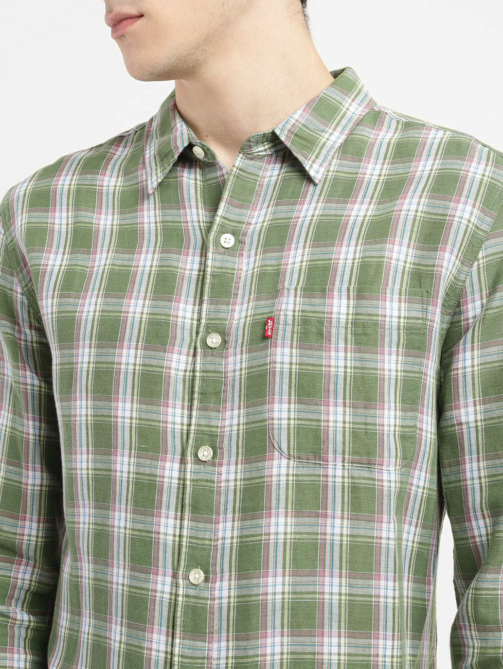 men's Checkered Slim Fit Linen Shirt