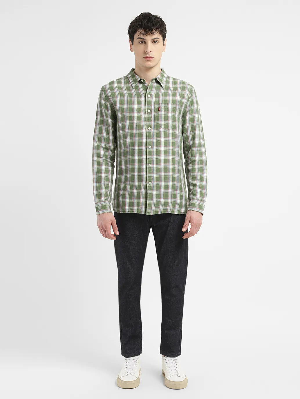 men's Checkered Slim Fit Linen Shirt
