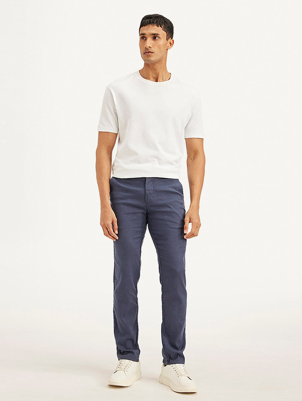 Men's Mid Rise Navy Straight Fit Trousers