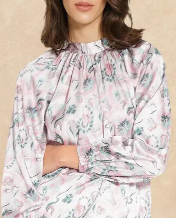 Rareism Women Aaylinn Multi Cuffed Sleeve High Neck Button Relaxed Fit Floral Print Top