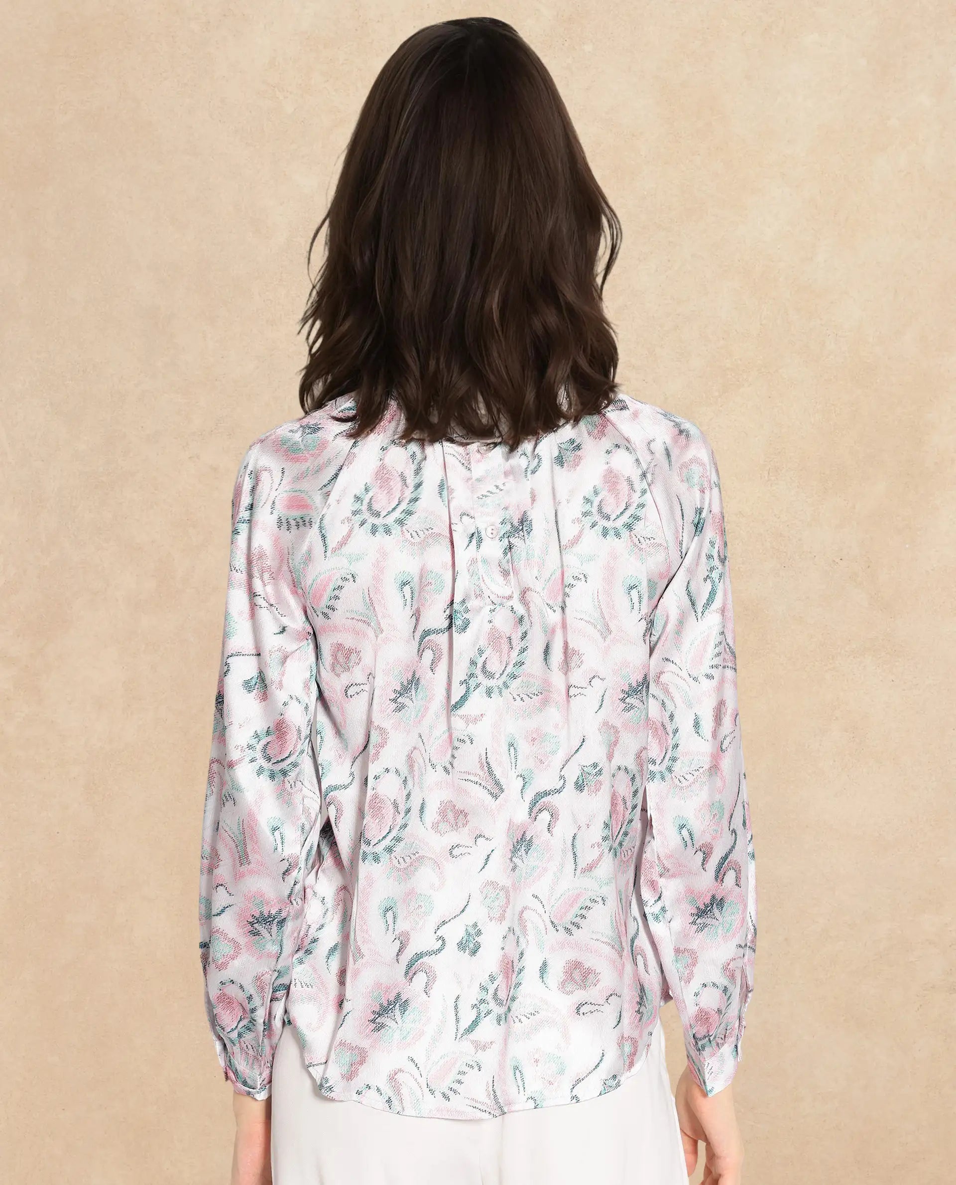 Rareism Women Aaylinn Multi Cuffed Sleeve High Neck Button Relaxed Fit Floral Print Top