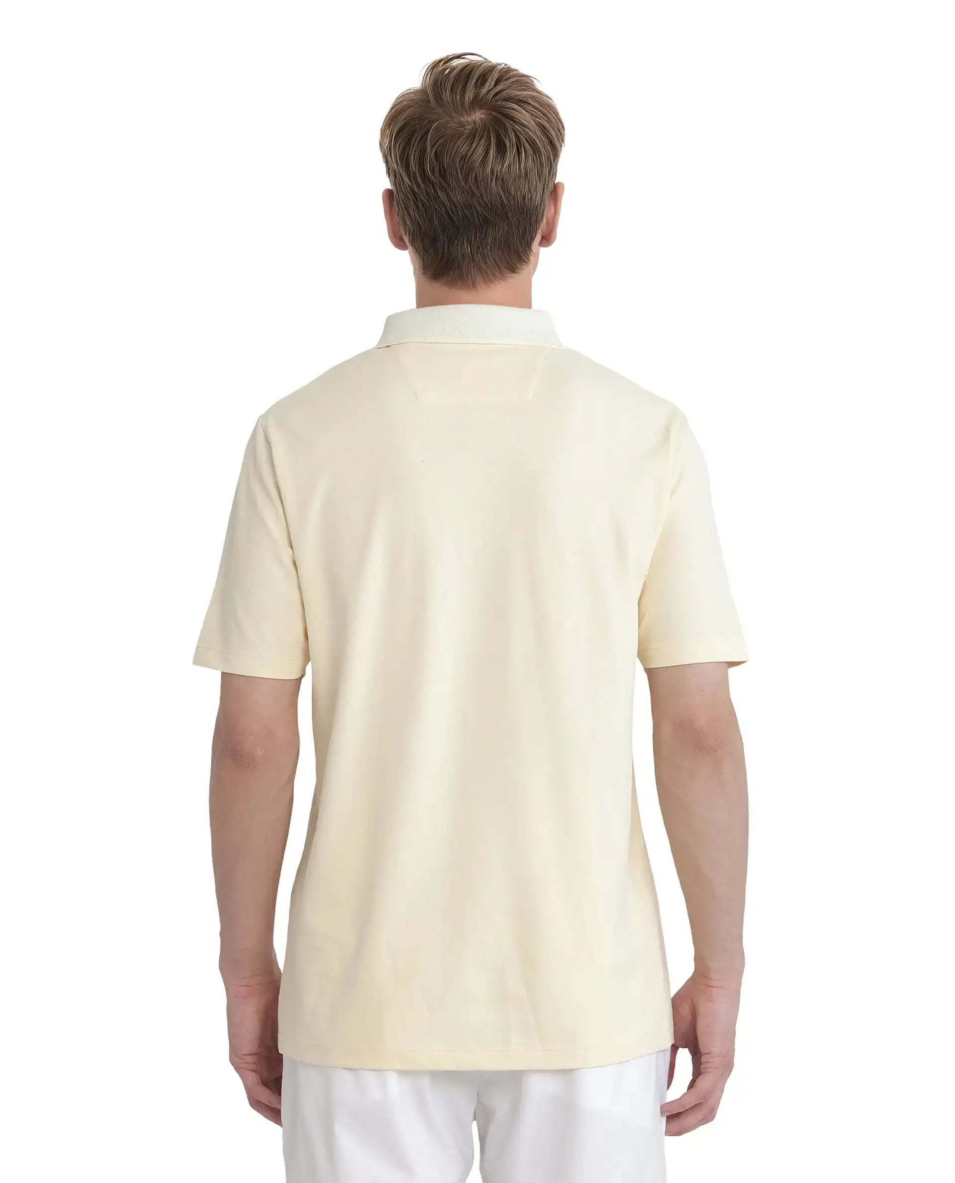 Rare Rabbit Men Abit Light Yellow Cotton Blend Fabric Short Sleeve Jacquard Collar with Tape Detailed Placket Button Closure Plain Polo