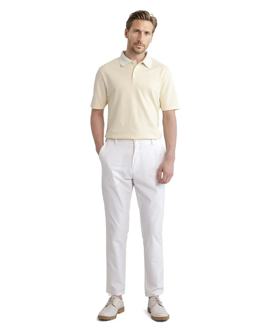Rare Rabbit Men Abit Light Yellow Cotton Blend Fabric Short Sleeve Jacquard Collar with Tape Detailed Placket Button Closure Plain Polo