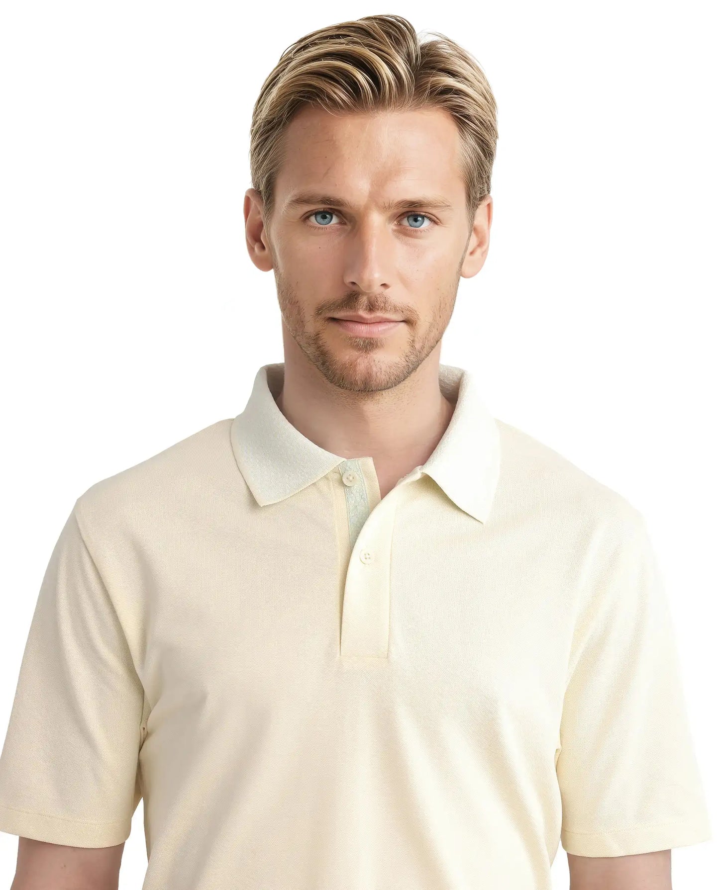 Rare Rabbit Men Abit Light Yellow Cotton Blend Fabric Short Sleeve Jacquard Collar with Tape Detailed Placket Button Closure Plain Polo