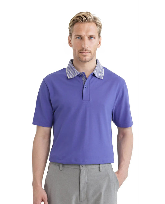Rare Rabbit Men Abit Purple Cotton Blend Fabric Short Sleeve Jacquard Collar with Tape Detailed Placket Button Closure Plain Polo