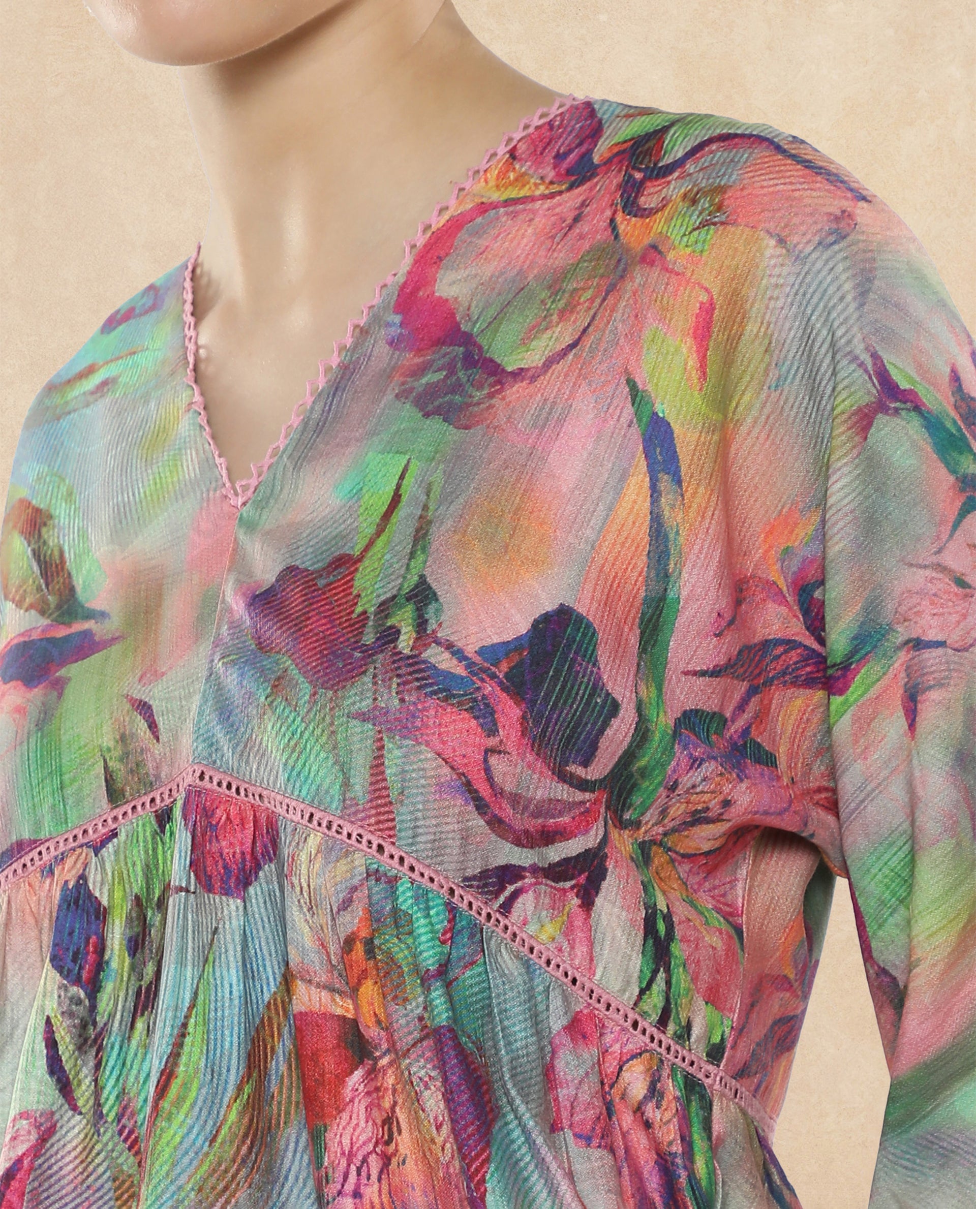 Rareism Women Ajax Multi Bishop Sleeves V-Neck Floral Print Top