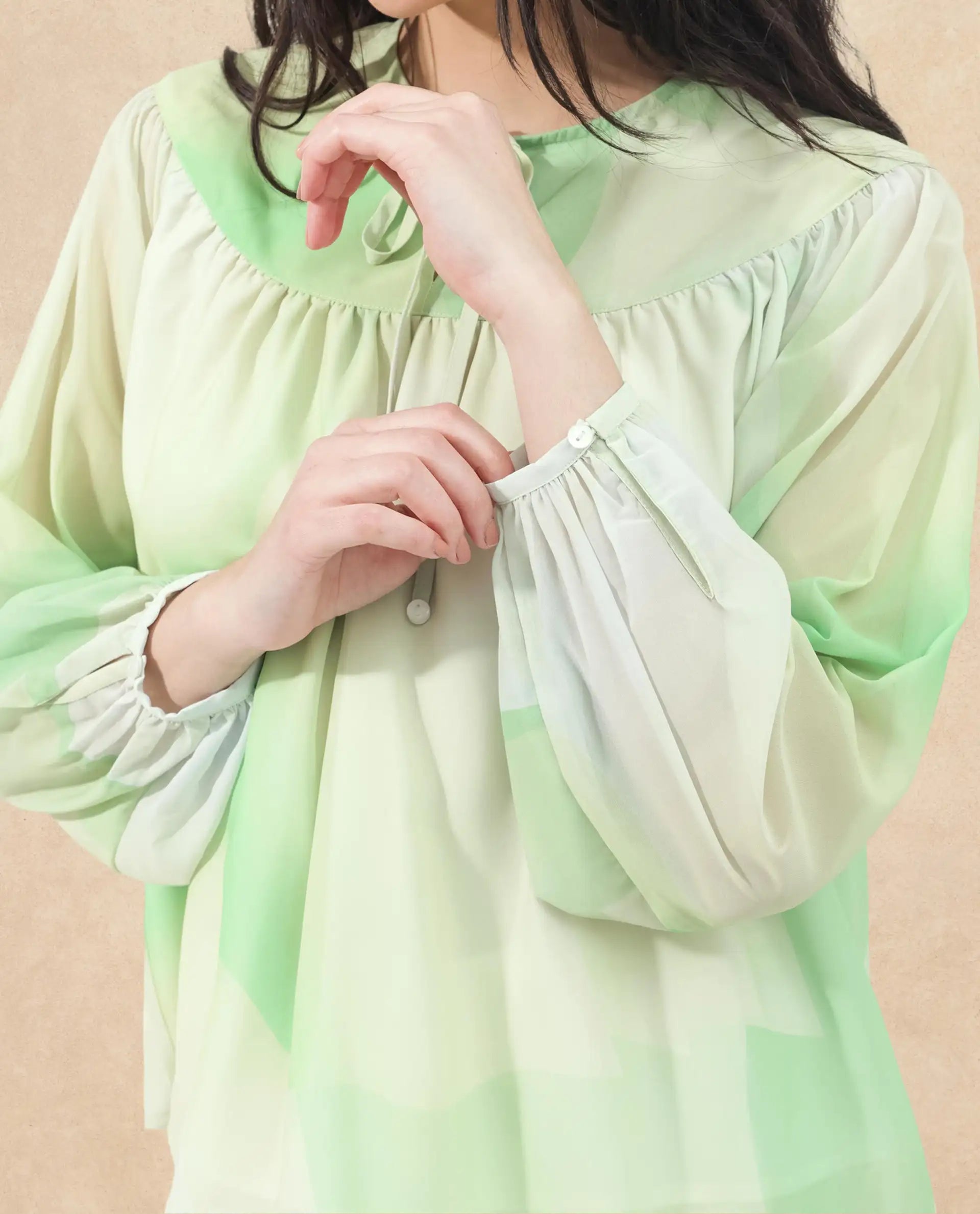 Rareism Women Alic Green Polyester Fabric Full Sleeve Round Neck Top