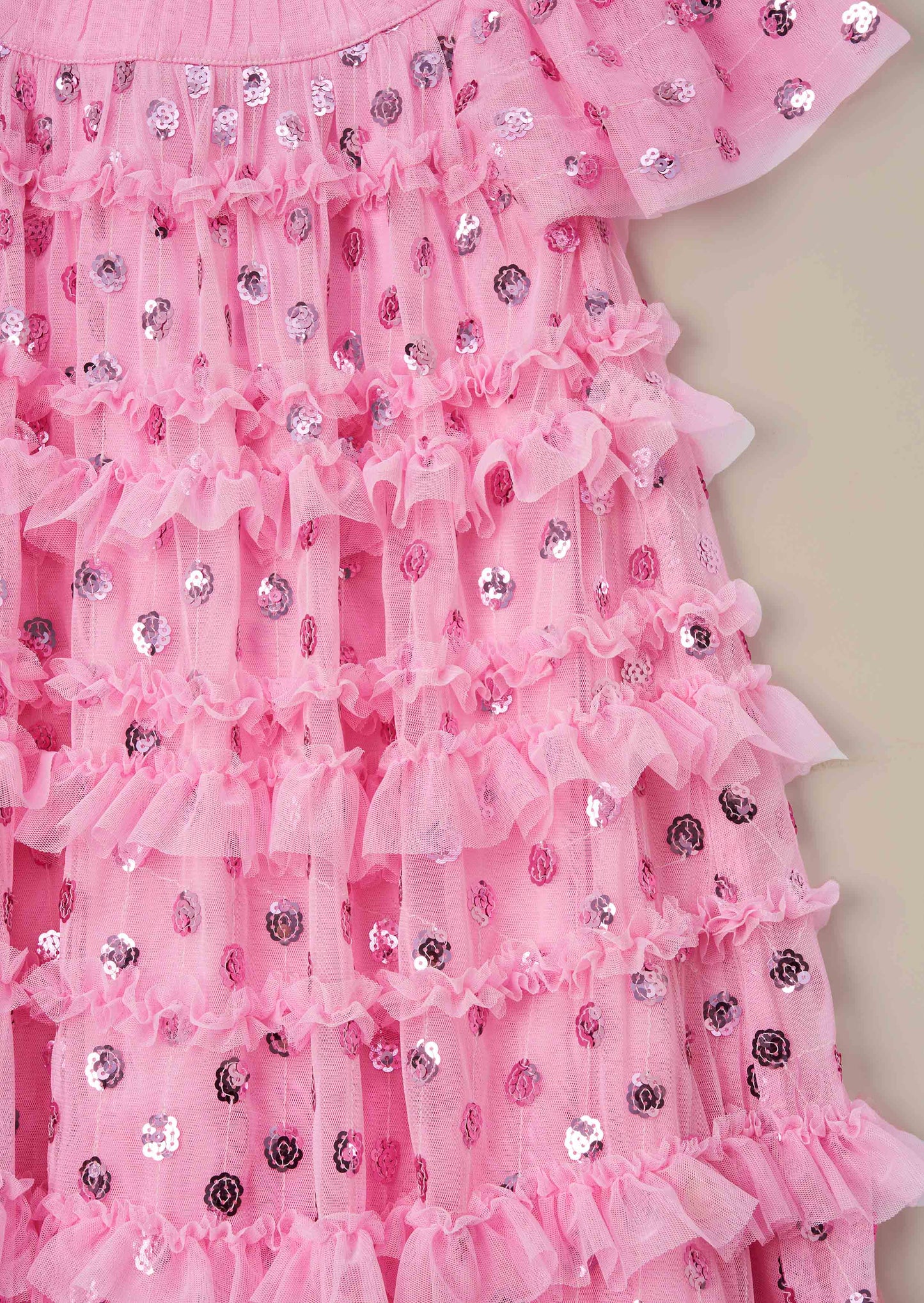 Bea Pink Mesh Frill Dress