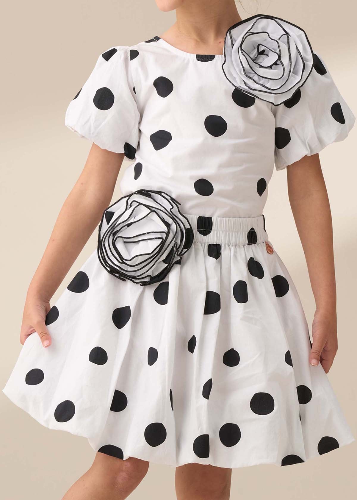 Amari White Spotty Bubble Hem Skirt