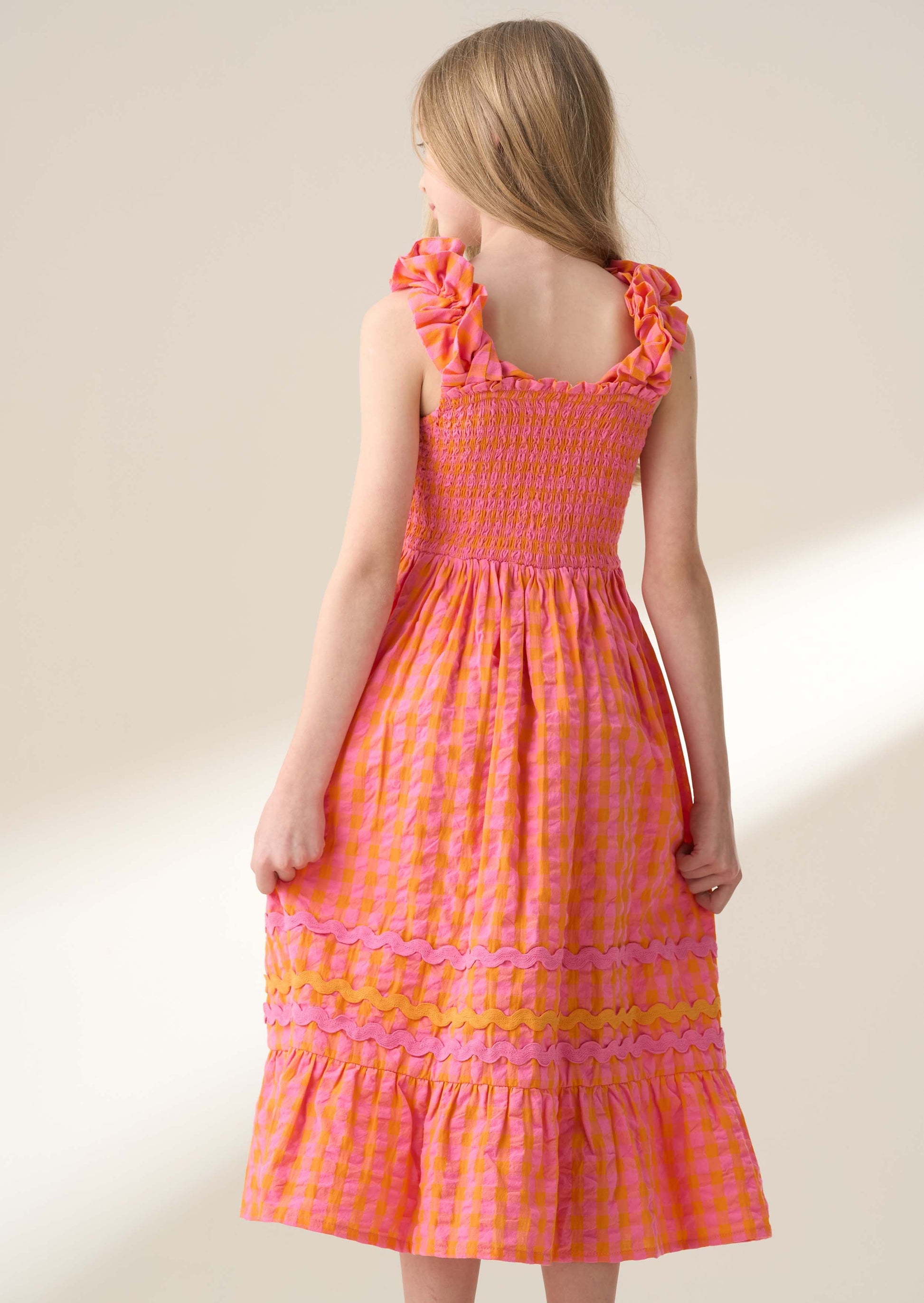 Bella Orange Ric Rac Midi Dress Orange