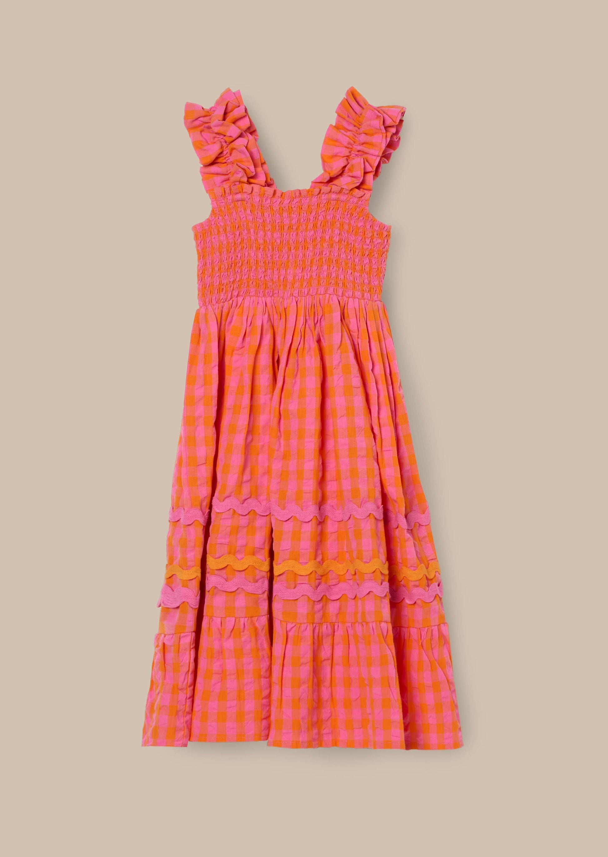 Bella Orange Ric Rac Midi Dress Orange