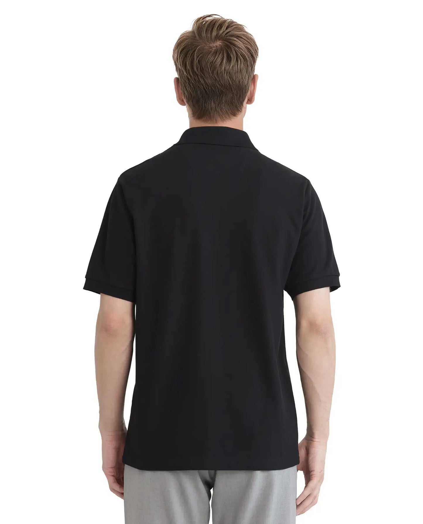 Rare Rabbit Men Arko Black Cotton Blend Fabric Short Sleeve Regular Collared with Jacquard Placket Button Closure Plain Polo T-Shirt