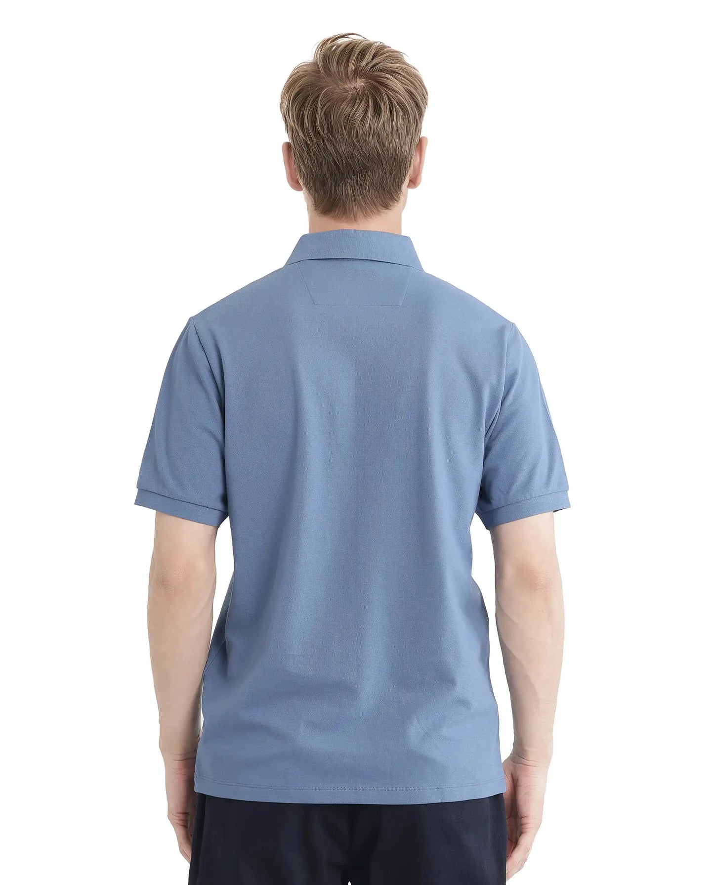 Rare Rabbit Men Arko Blue Cotton Blend Fabric Short Sleeve Regular Collared with Jacquard Placket Button Closure Plain Polo T-Shirt