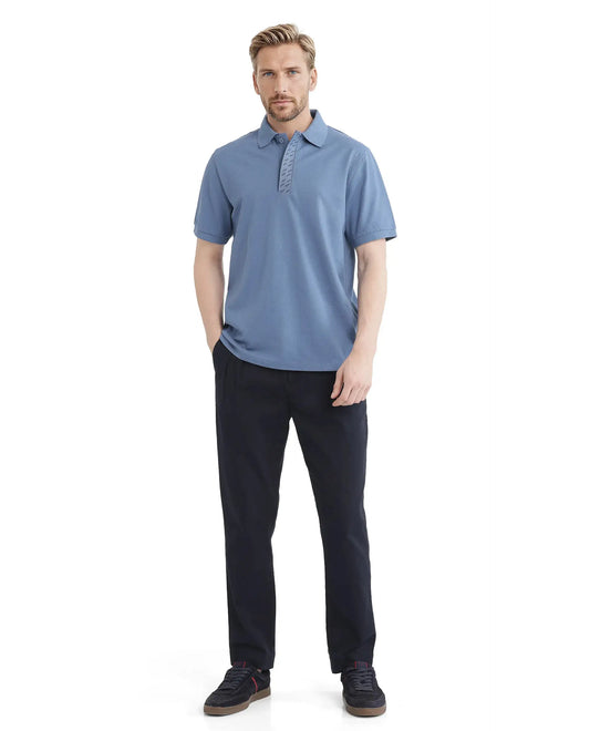 Rare Rabbit Men Arko Blue Cotton Blend Fabric Short Sleeve Regular Collared with Jacquard Placket Button Closure Plain Polo T-Shirt