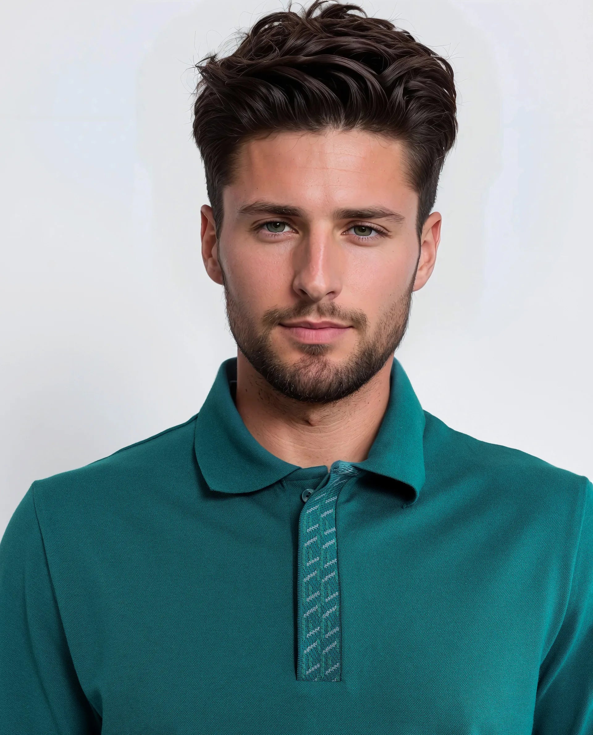 Rare Rabbit Men Arko Green Cotton Blend Fabric Short Sleeve Regular Collared with Jacquard Placket Button Closure Plain Polo T-Shirt