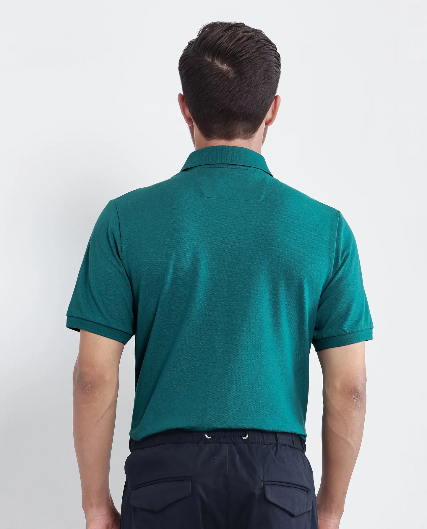 Rare Rabbit Men Arko Green Cotton Blend Fabric Short Sleeve Regular Collared with Jacquard Placket Button Closure Plain Polo T-Shirt