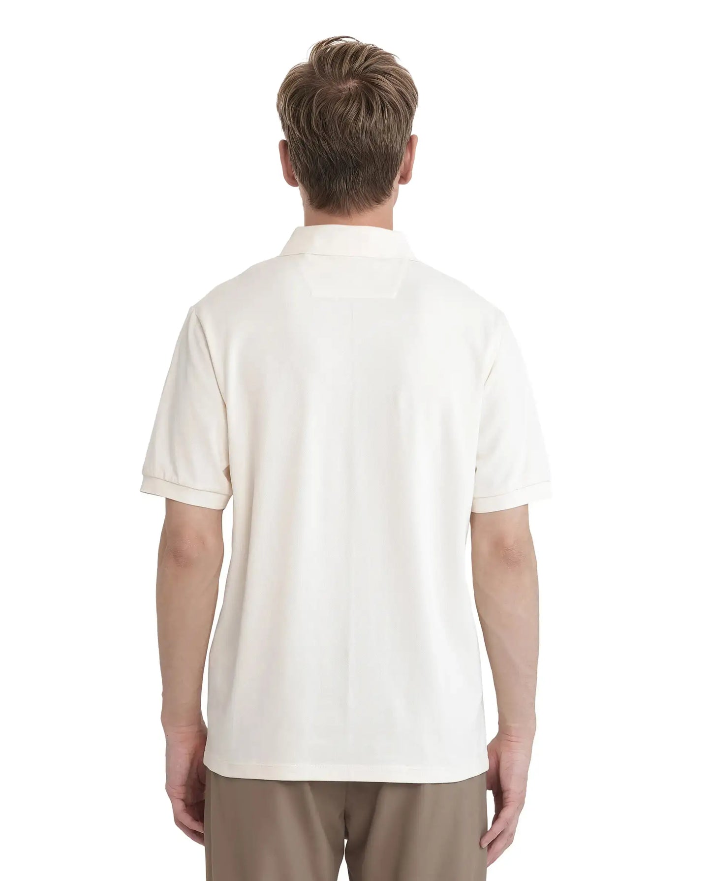 Rare Rabbit Men Arko Off White Cotton Blend Fabric Short Sleeve Regular Collared with Jacquard Placket Button Closure Plain Polo T-Shirt