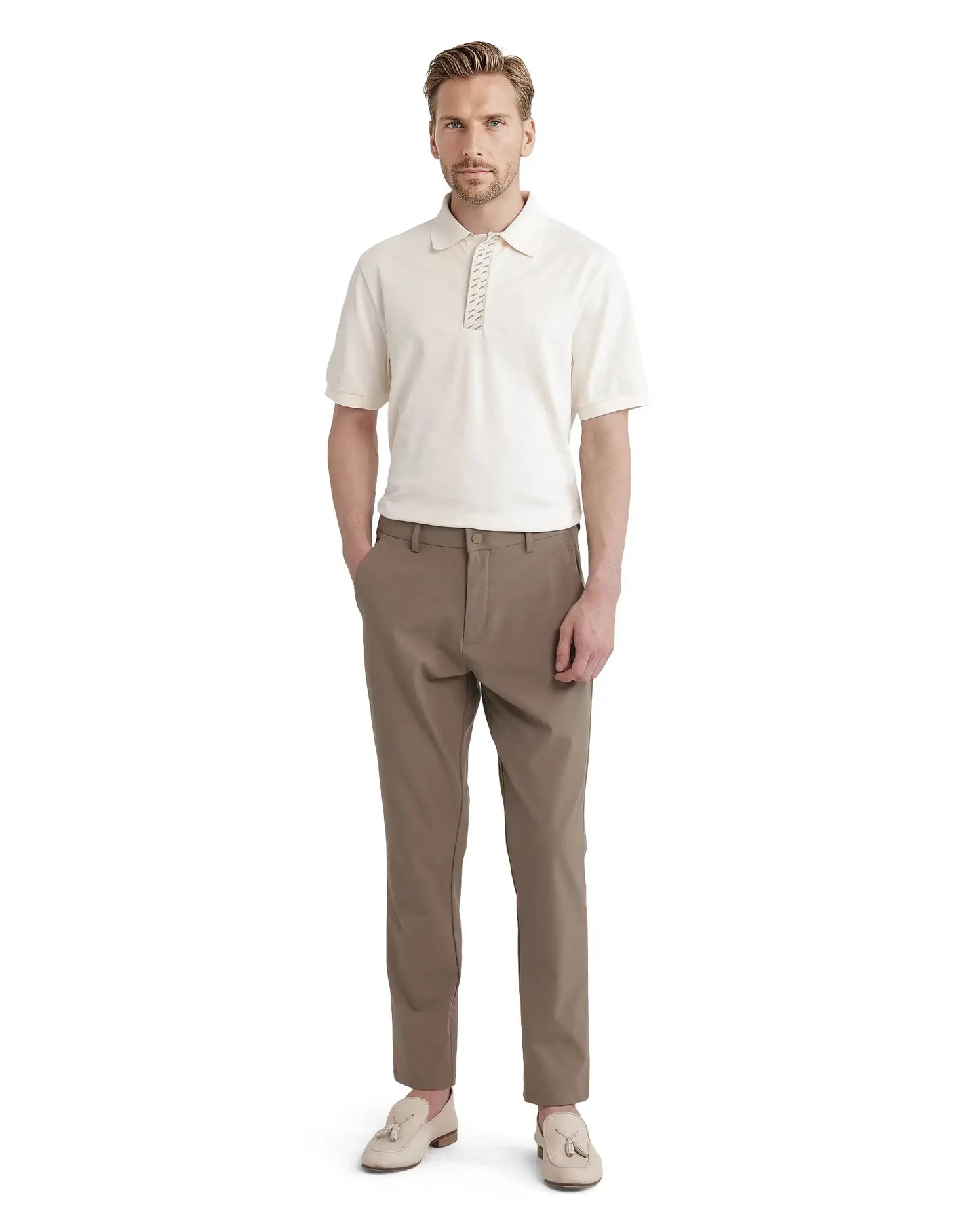Rare Rabbit Men Arko Off White Cotton Blend Fabric Short Sleeve Regular Collared with Jacquard Placket Button Closure Plain Polo T-Shirt