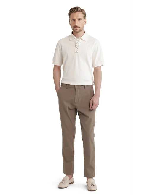 Rare Rabbit Men Arko Off White Cotton Blend Fabric Short Sleeve Regular Collared with Jacquard Placket Button Closure Plain Polo T-Shirt