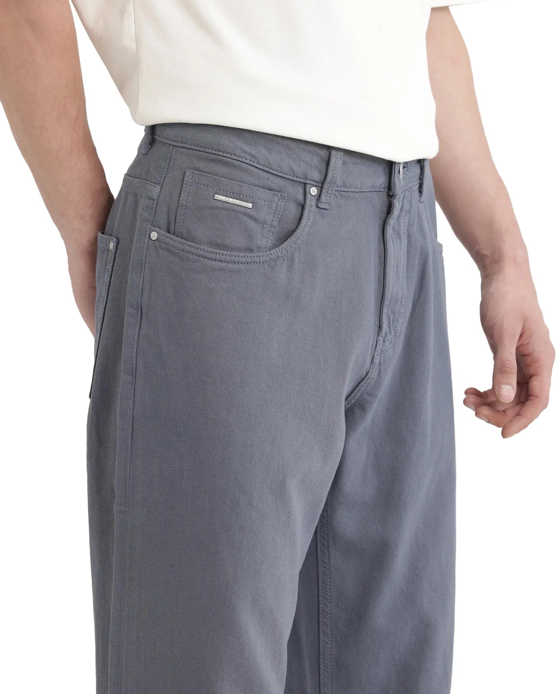 Rare Rabbit Men Arvi Blue Cotton Fabric Button And Zip Closure Plain Jeans