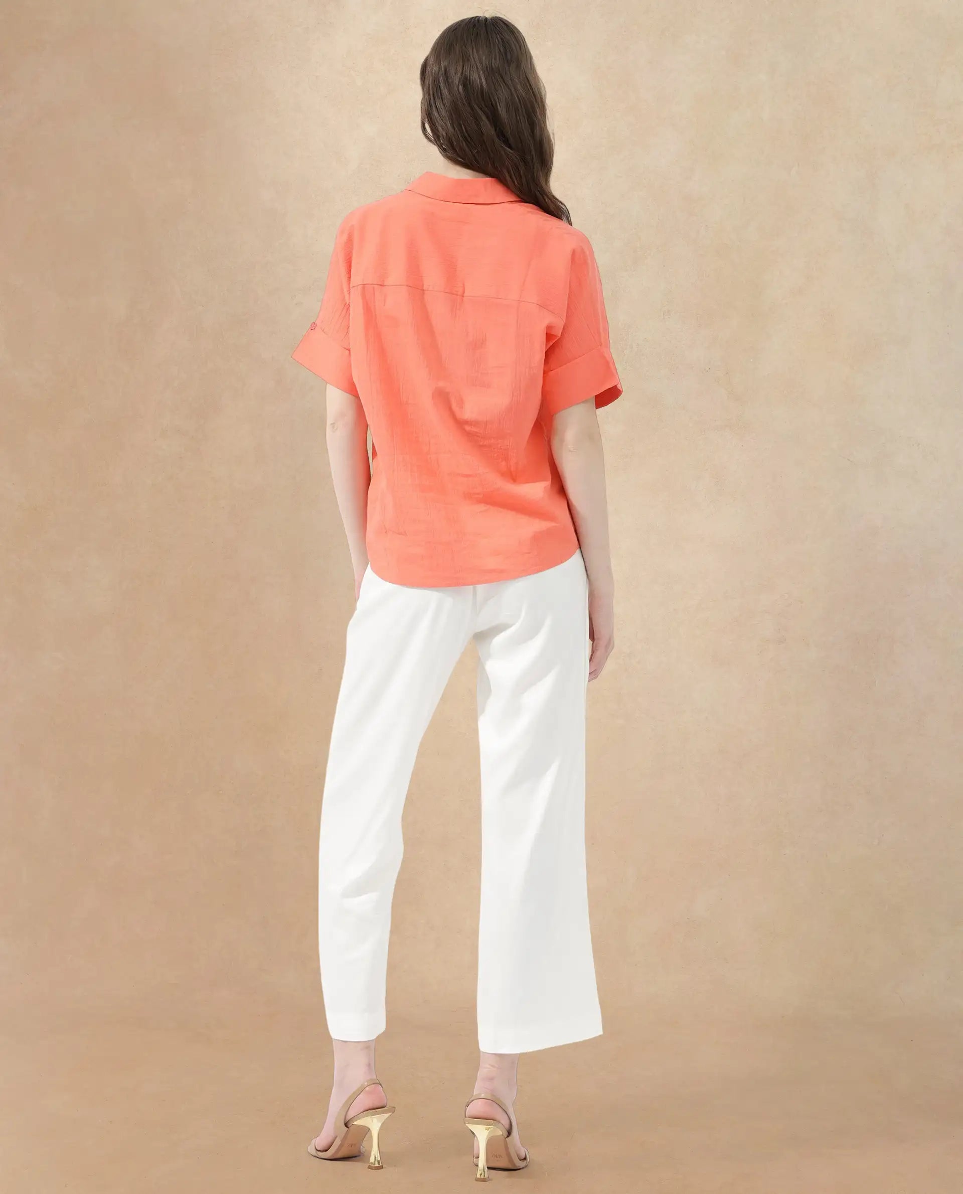 Rareism Womens Azzure Orange Top Short Sleeve Solid