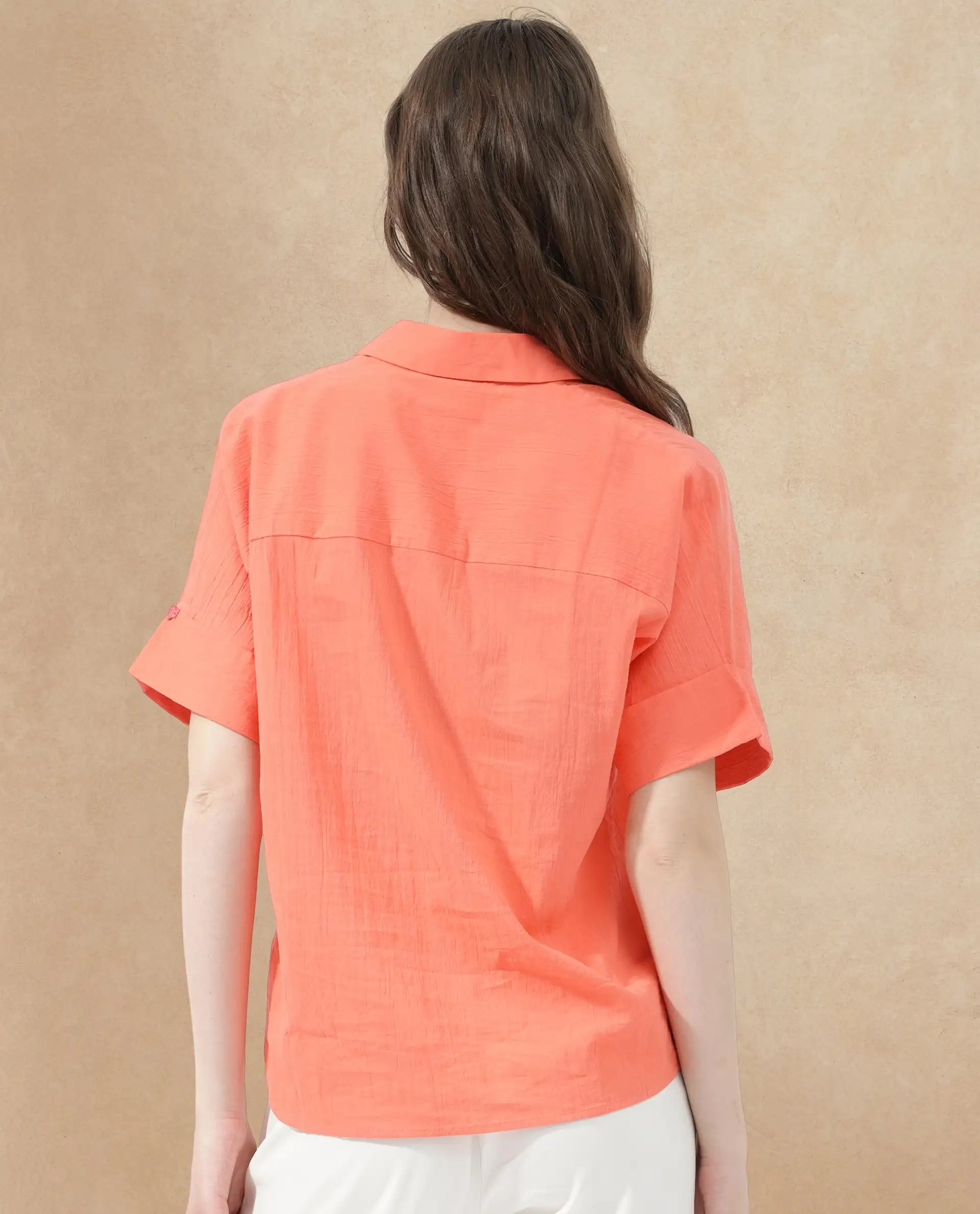 Rareism Womens Azzure Orange Top Short Sleeve Solid