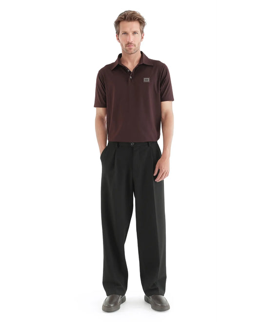 Rare Rabbit Men Badger-25 Dark Brown Cotton Poly Fabric Short Sleeve Collared Neck Button Closure Plain Polo