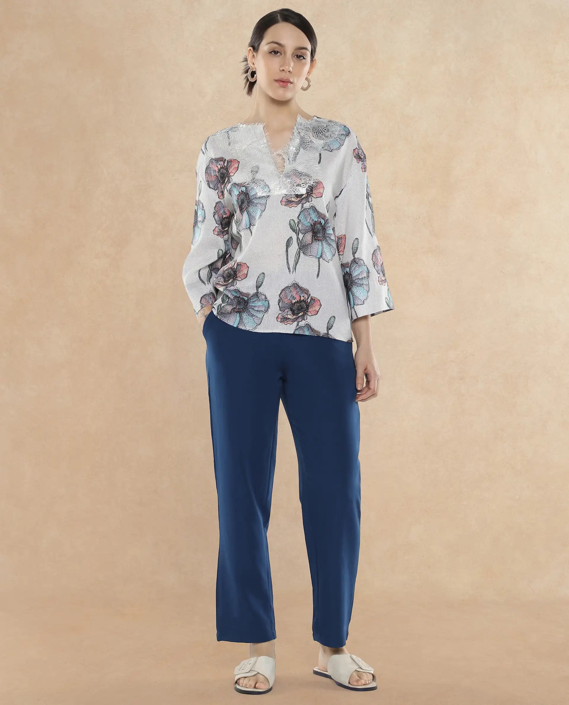 Rareism Women Baizen Multi Cotton Linen Fabric Regular Sleeves Key Hole Neck Floral Print Regular Length Top