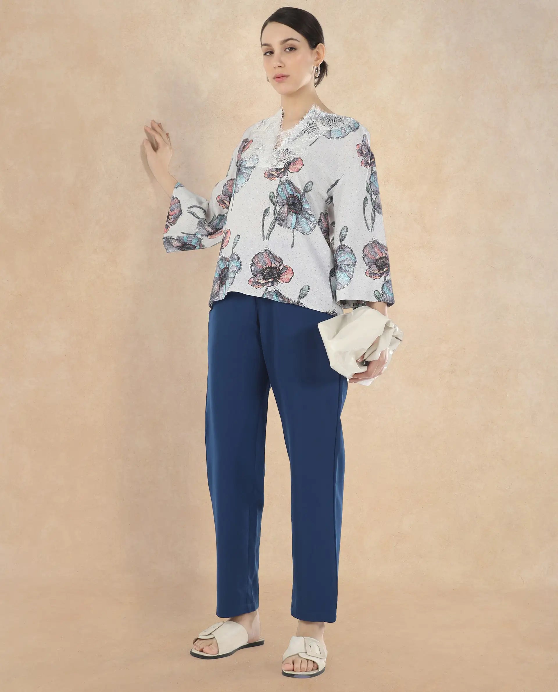 Rareism Women Baizen Multi Cotton Linen Fabric Regular Sleeves Key Hole Neck Floral Print Regular Length Top