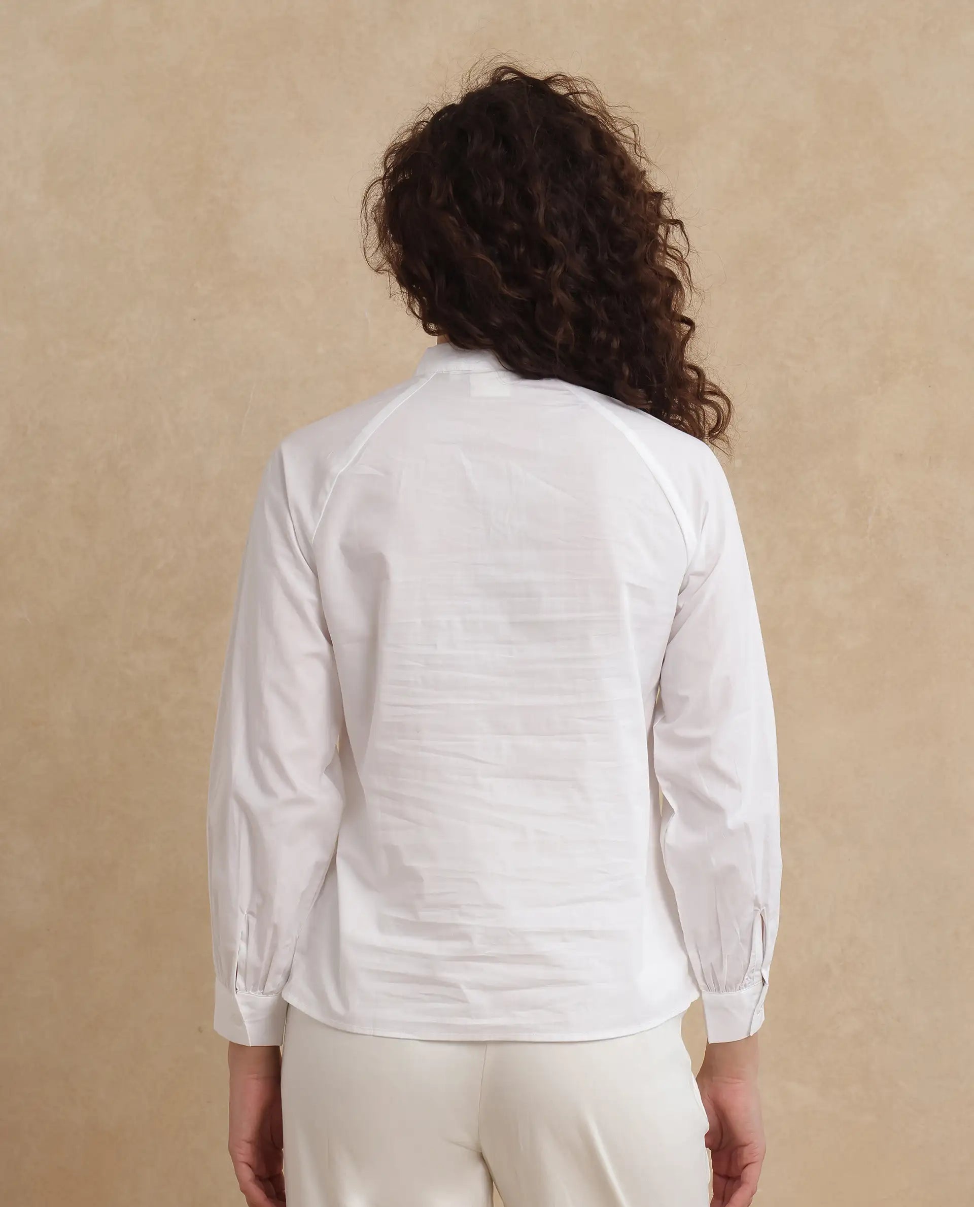 Rareism Women Bartpo White Full Sleeve Ruffled Neck Plain Top