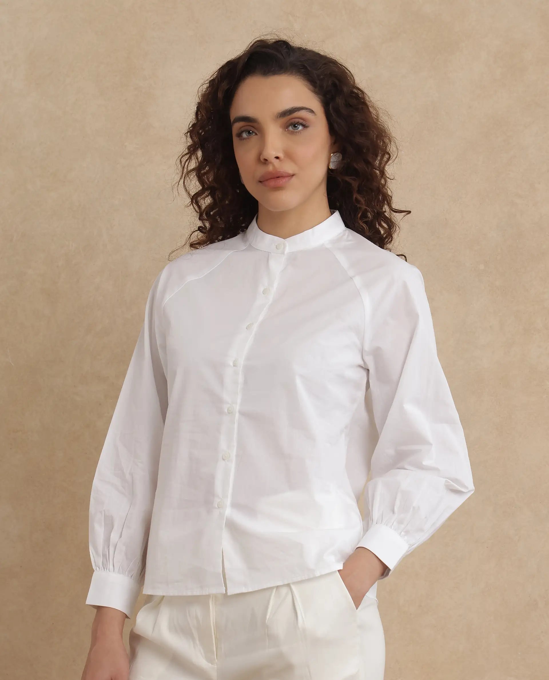 Rareism Women Bartpo White Full Sleeve Ruffled Neck Plain Top