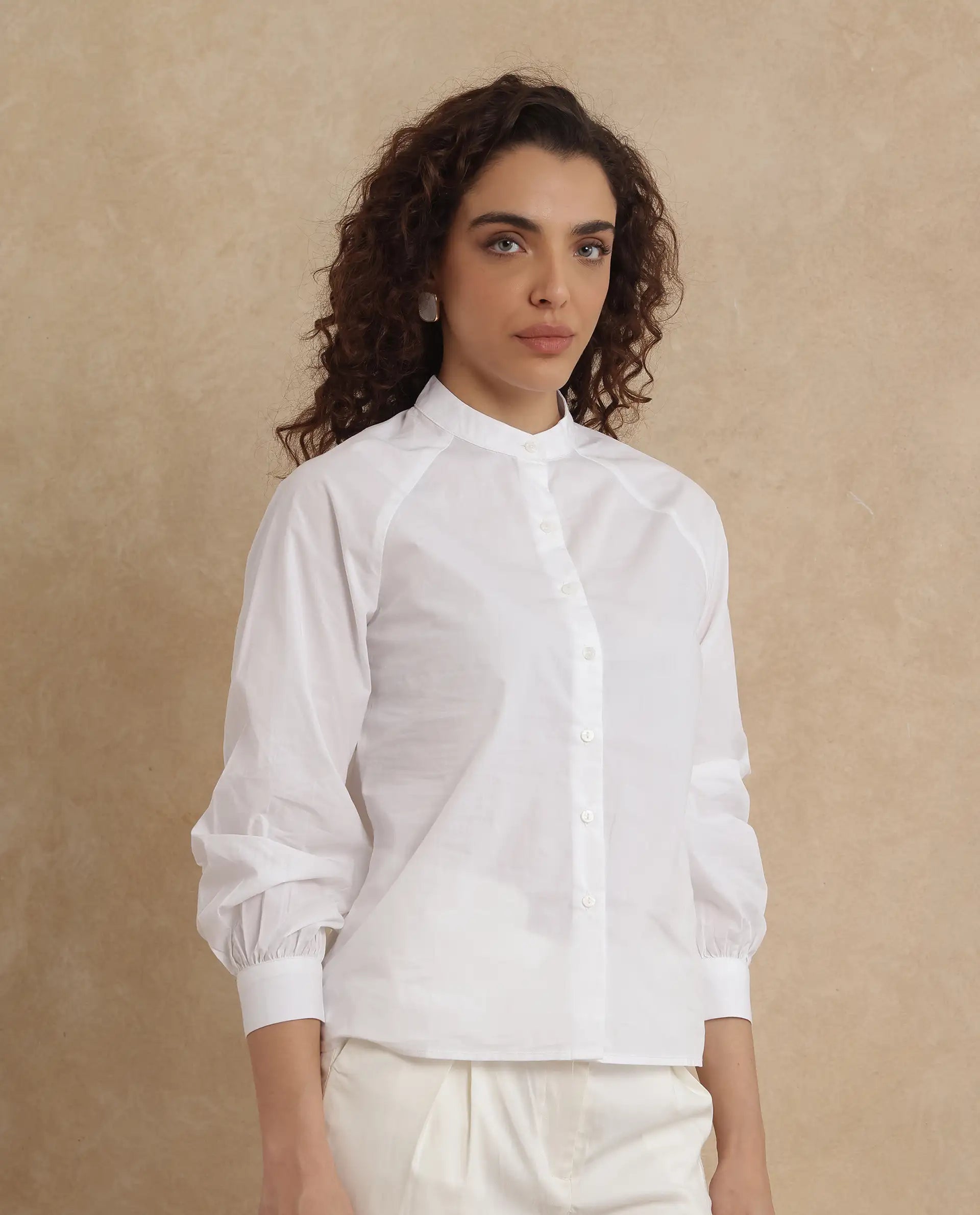 Rareism Women Bartpo White Full Sleeve Ruffled Neck Plain Top