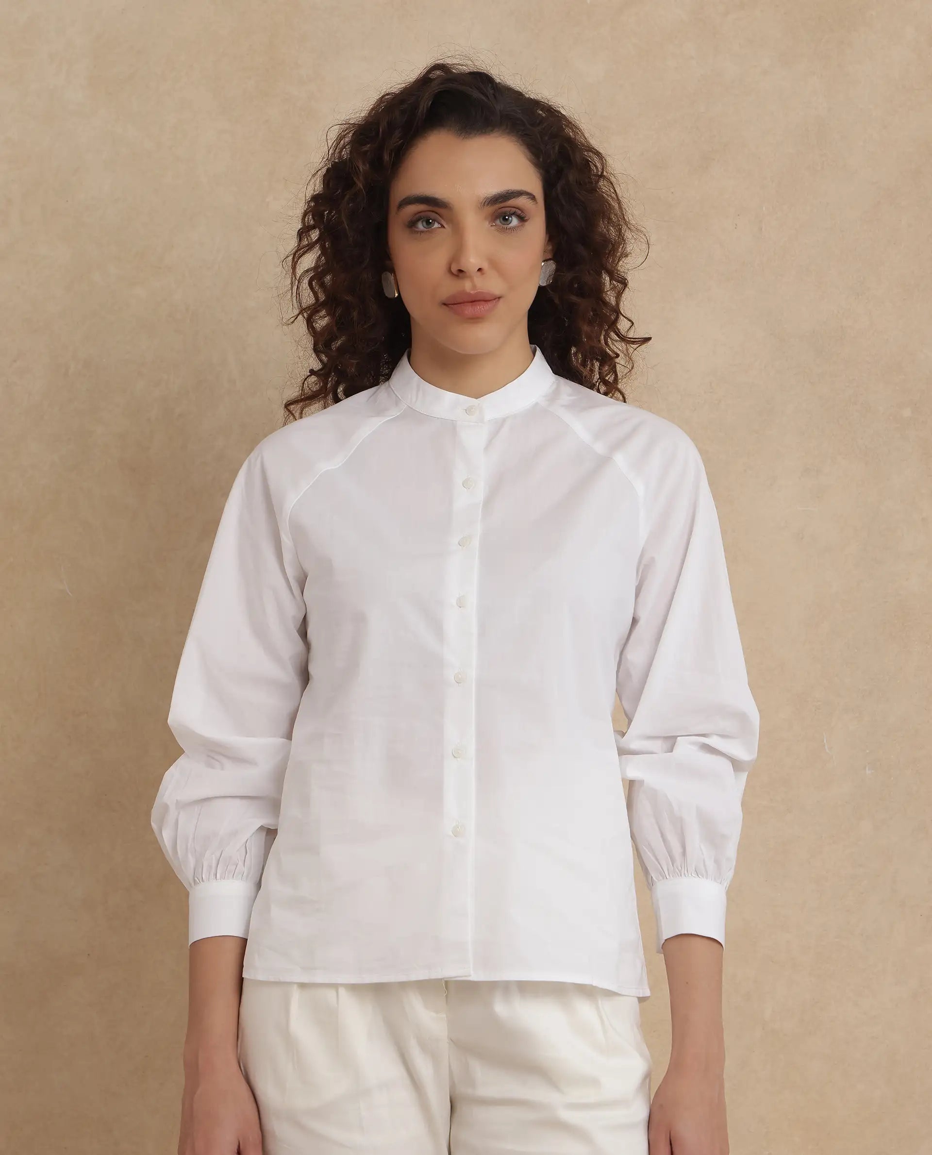 Rareism Women Bartpo White Full Sleeve Ruffled Neck Plain Top