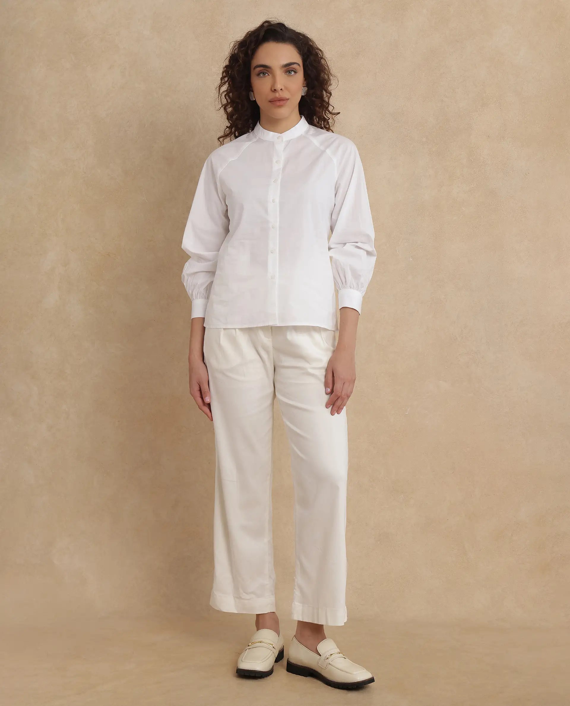 Rareism Women Bartpo White Full Sleeve Ruffled Neck Plain Top