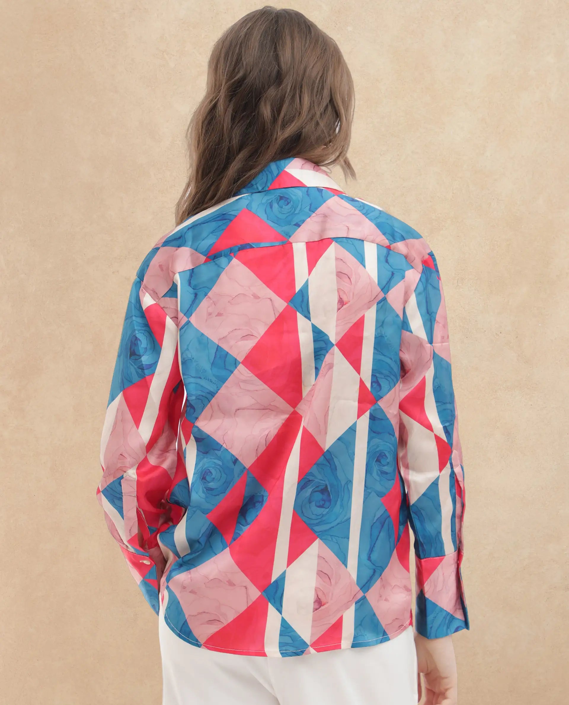 Rareism Women Bosin Multi Cotton Fabric Full Sleeves Button Closure Collared Neck Cuffed Sleeve Regular Fit Geometric Print Top