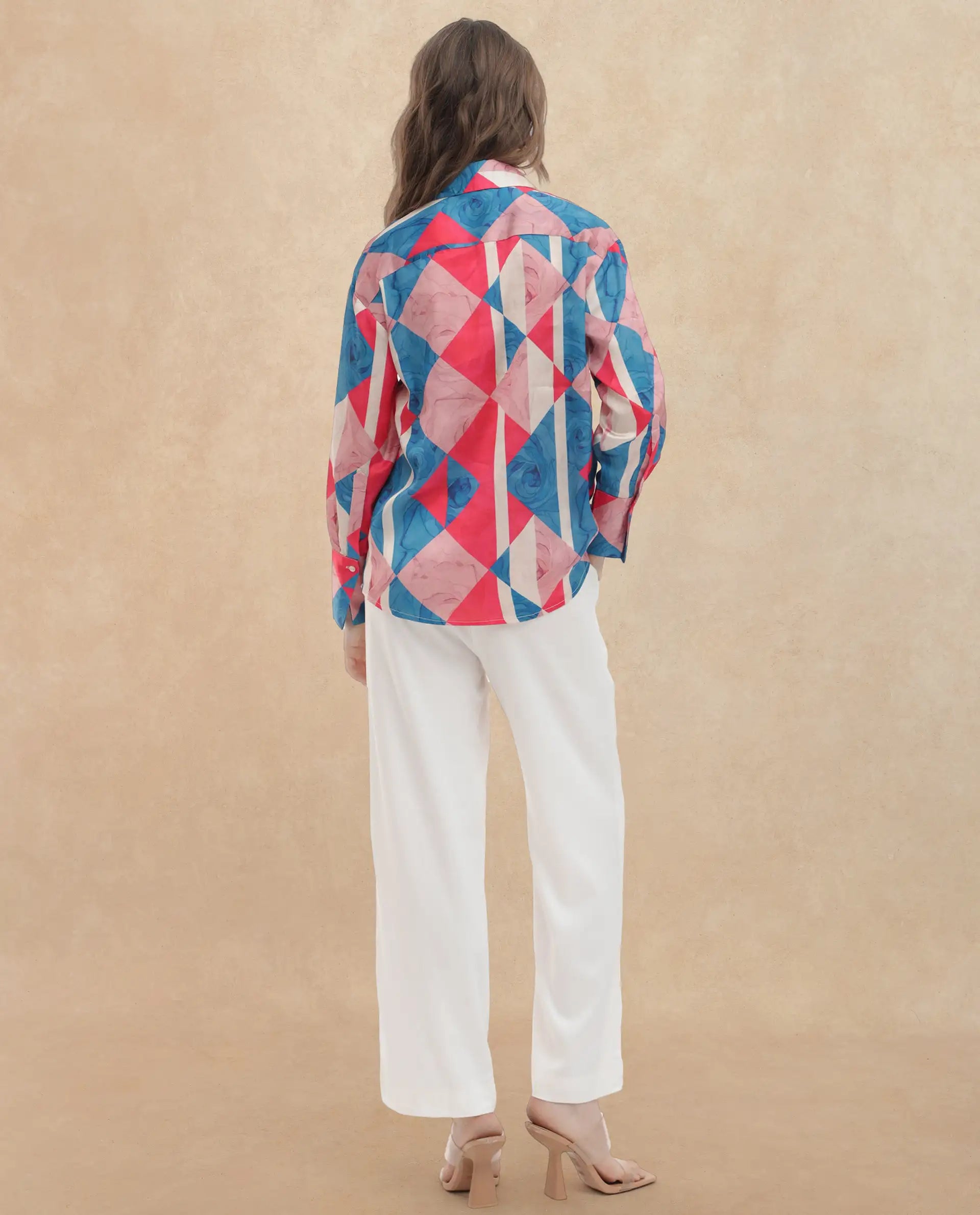 Rareism Women Bosin Multi Cotton Fabric Full Sleeves Button Closure Collared Neck Cuffed Sleeve Regular Fit Geometric Print Top