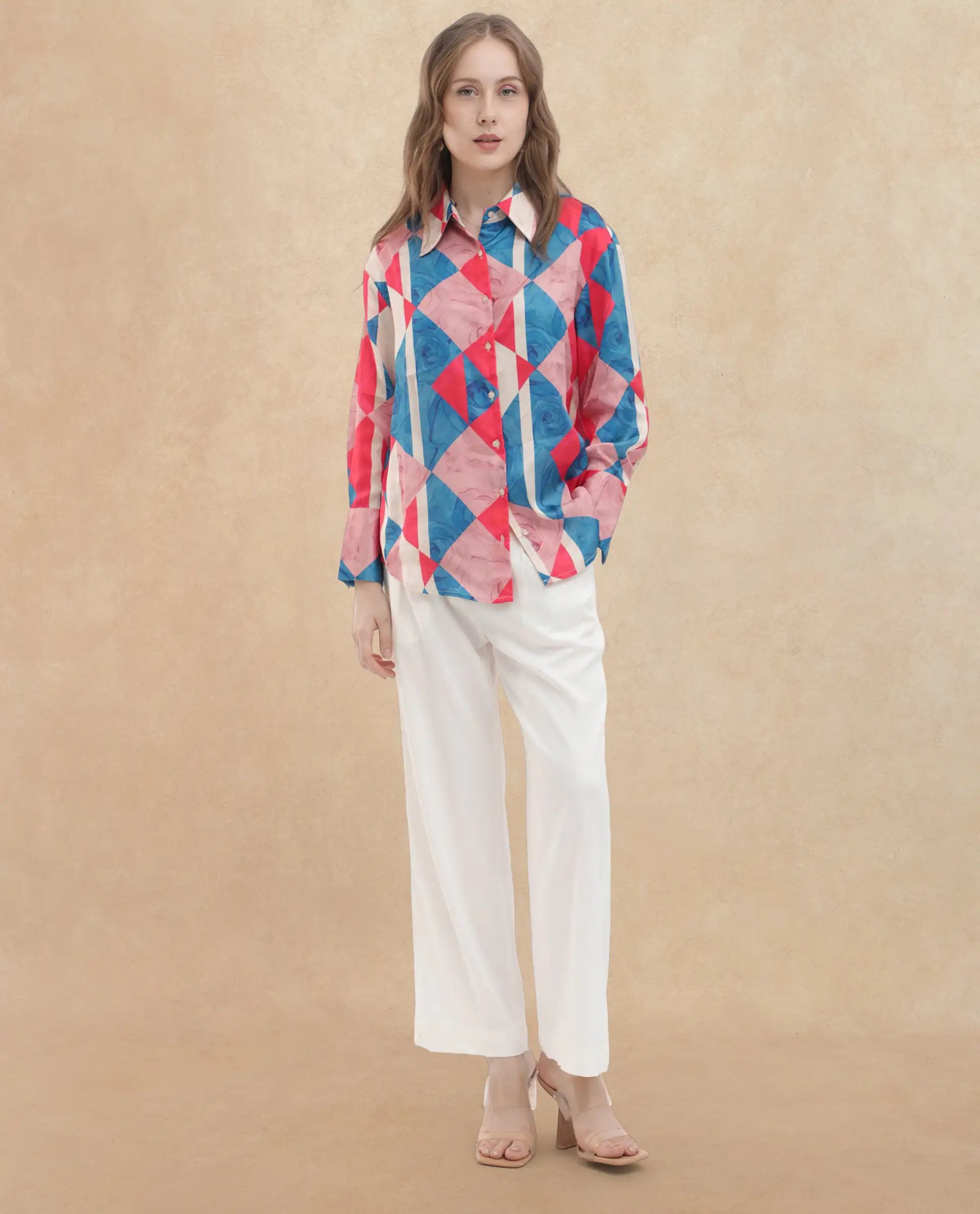 Rareism Women Bosin Multi Cotton Fabric Full Sleeves Button Closure Collared Neck Cuffed Sleeve Regular Fit Geometric Print Top