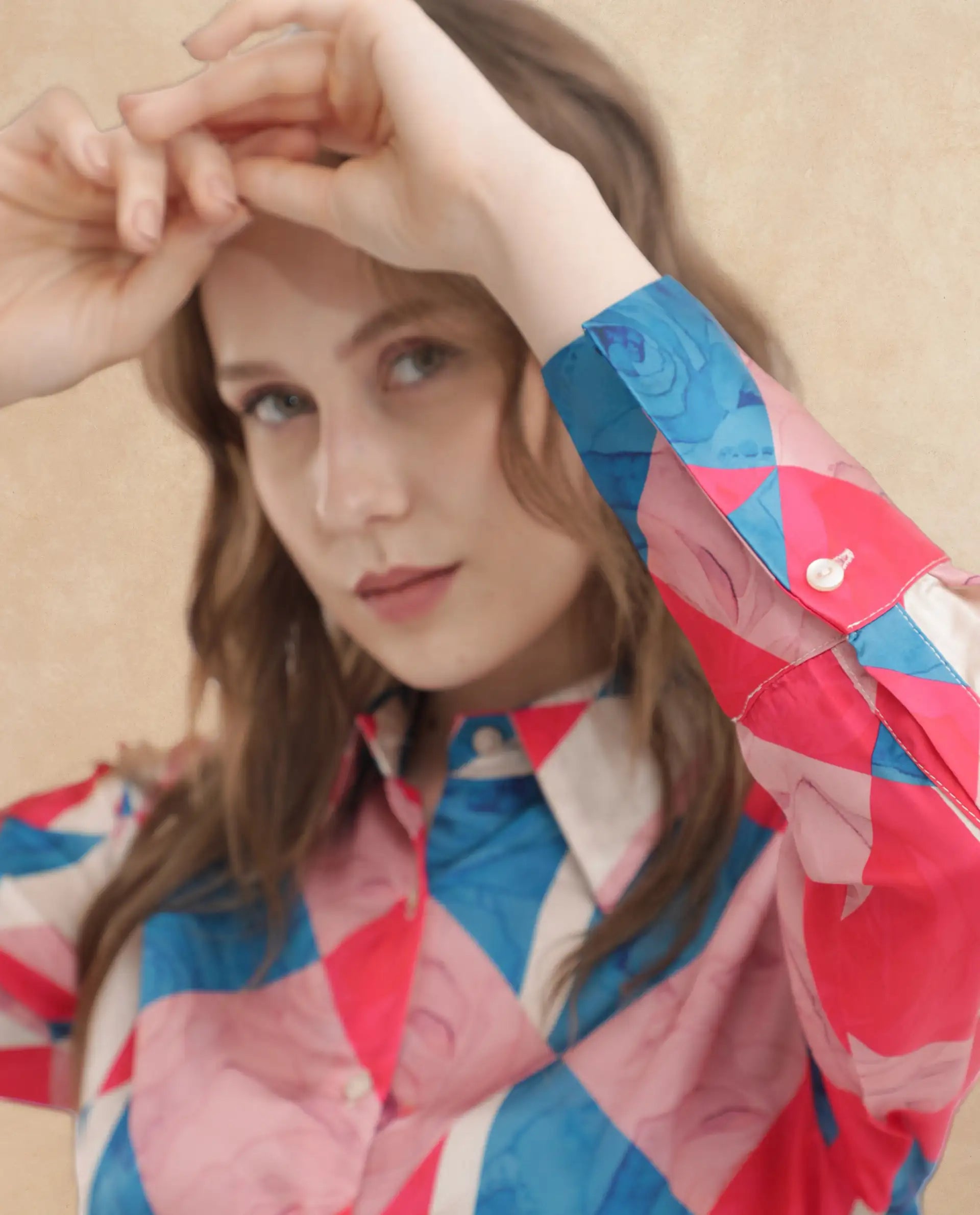 Rareism Women Bosin Multi Cotton Fabric Full Sleeves Button Closure Collared Neck Cuffed Sleeve Regular Fit Geometric Print Top