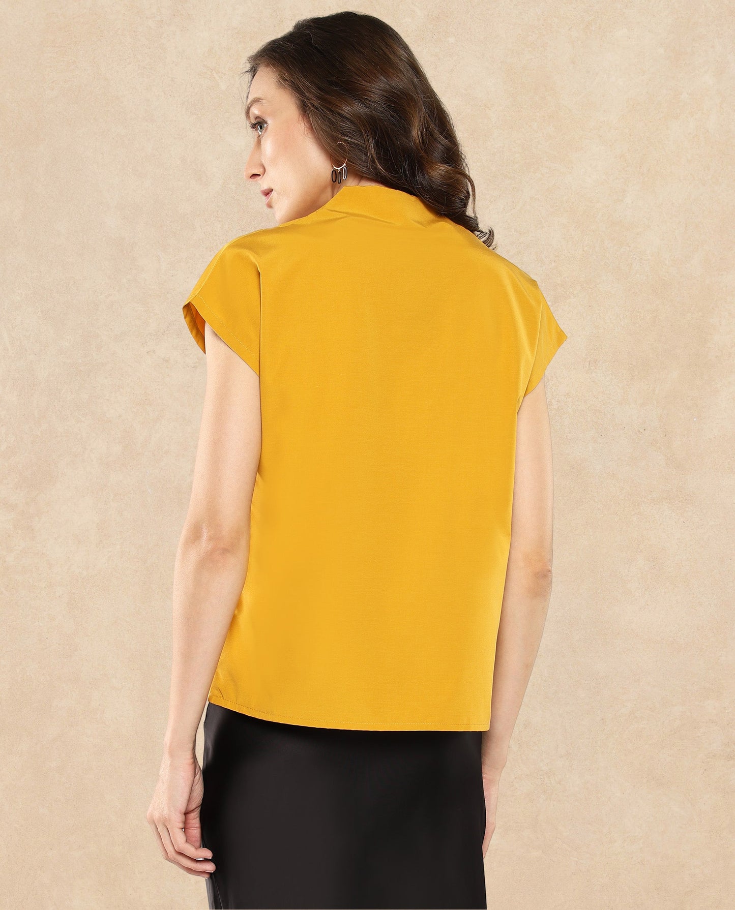 Rareism Women Buijit Yellow V-Neck Extended Sleeve Plain Top