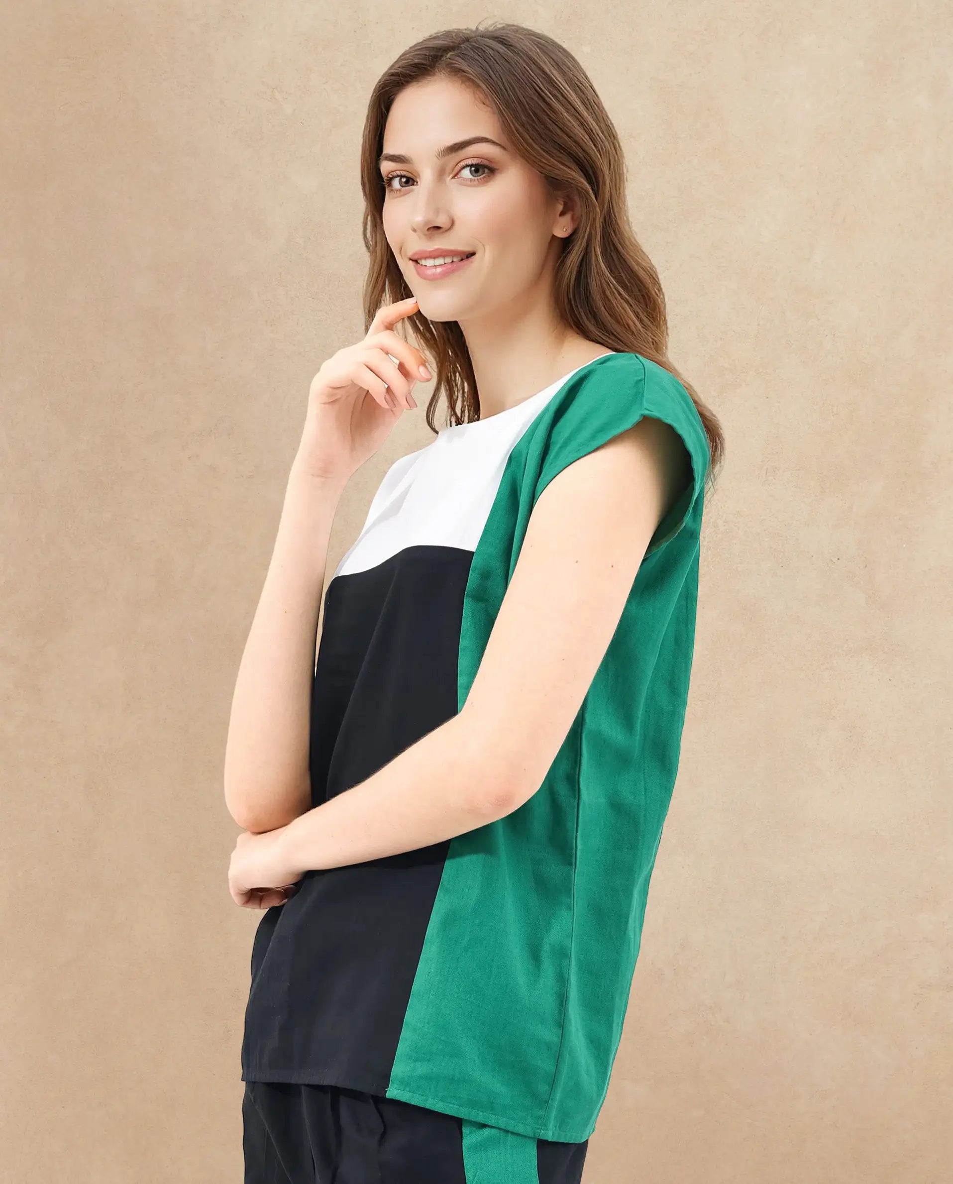 Rareism Women Caruana-T Black Cotton Fabric Cap Sleeve Round Neck Solid Regular Length Top