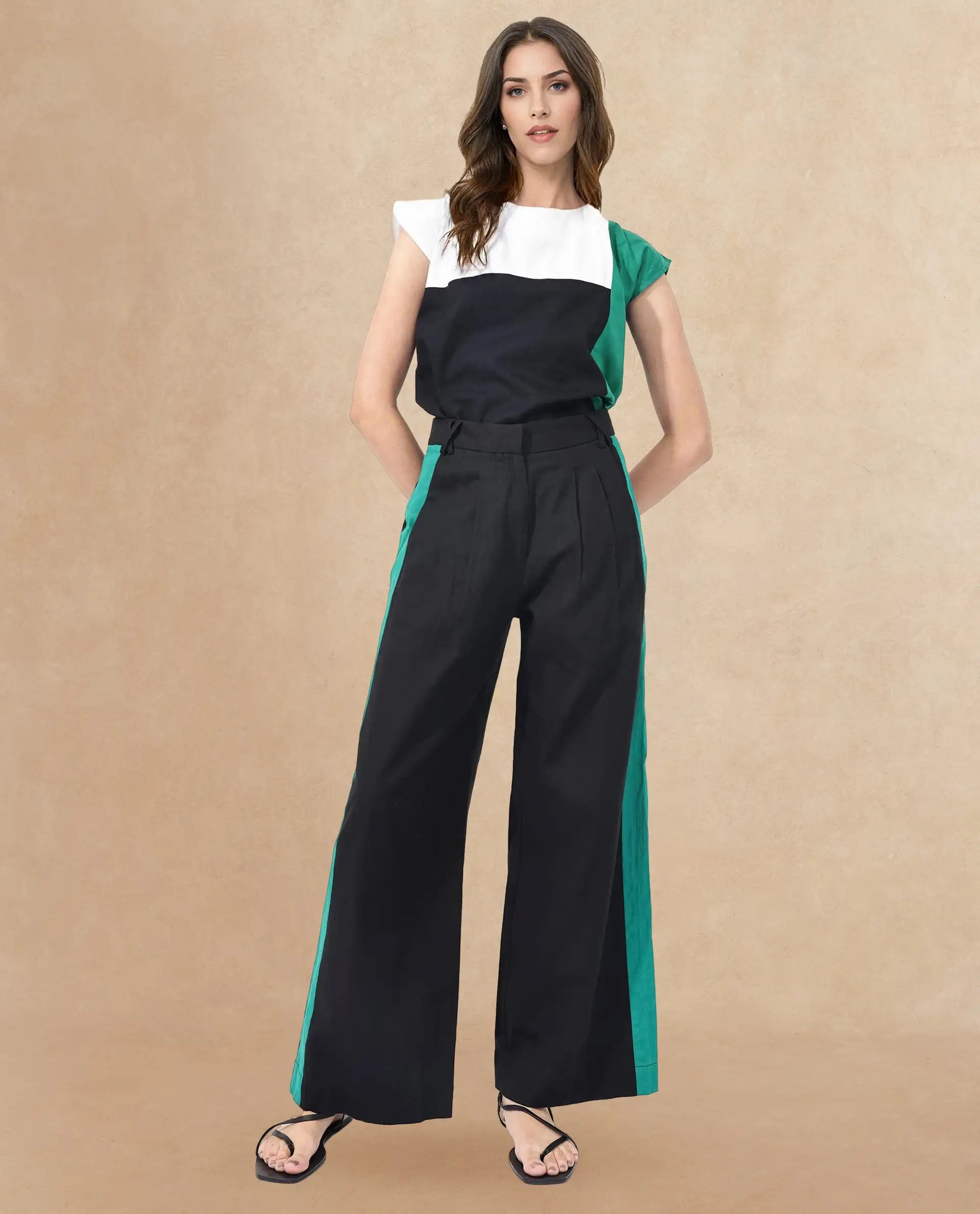 Rareism Women Caruana-T Black Cotton Fabric Cap Sleeve Round Neck Solid Regular Length Top