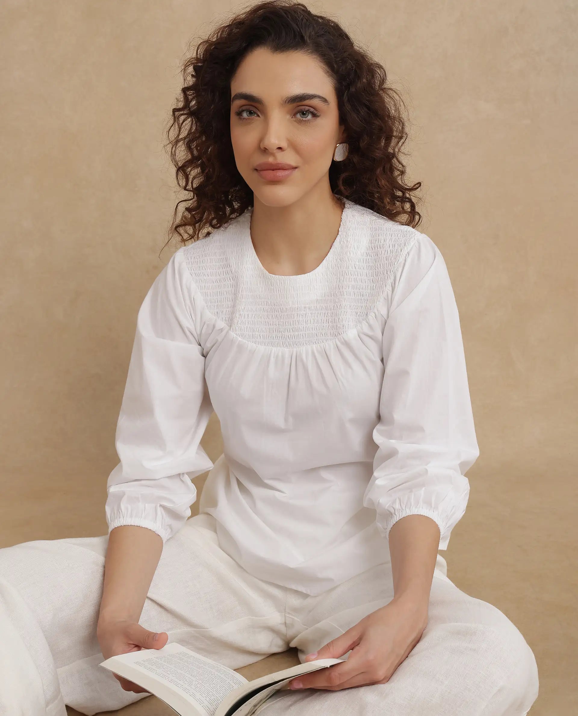 Rareism Women Cassius White Plain Top