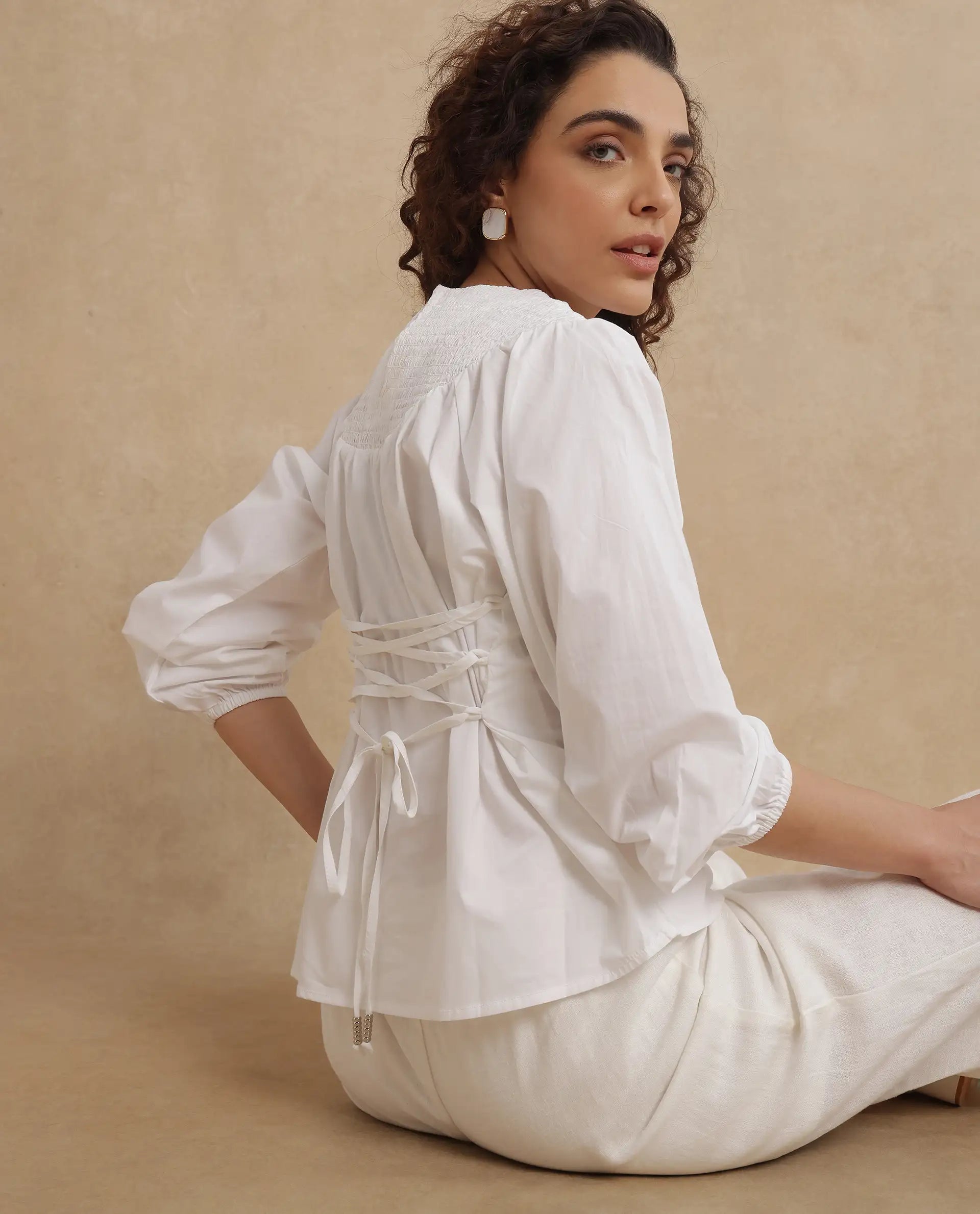 Rareism Women Cassius White Plain Top