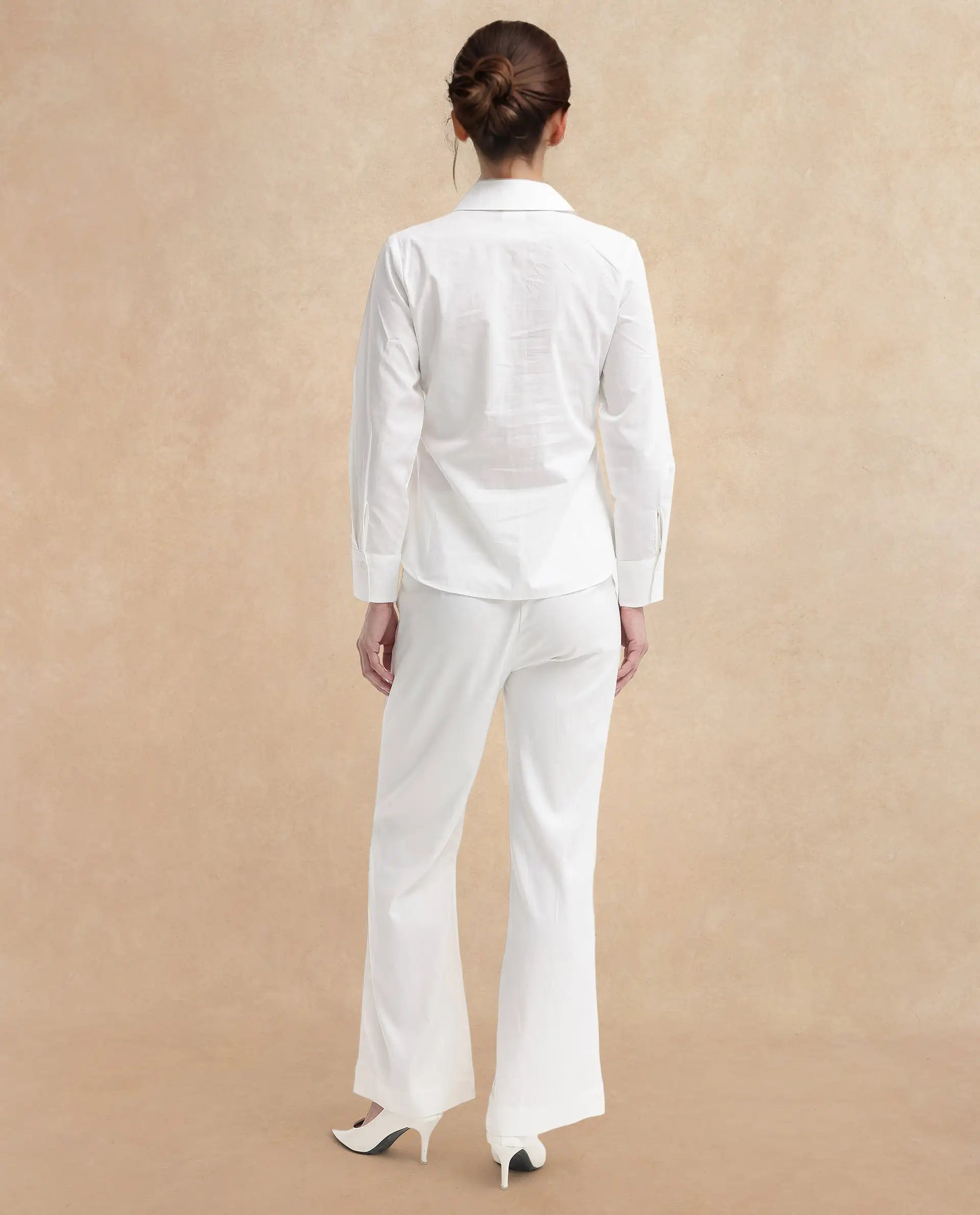 Rareism Women Ceos White Cuffed Sleeve Collared Neck Plain Top