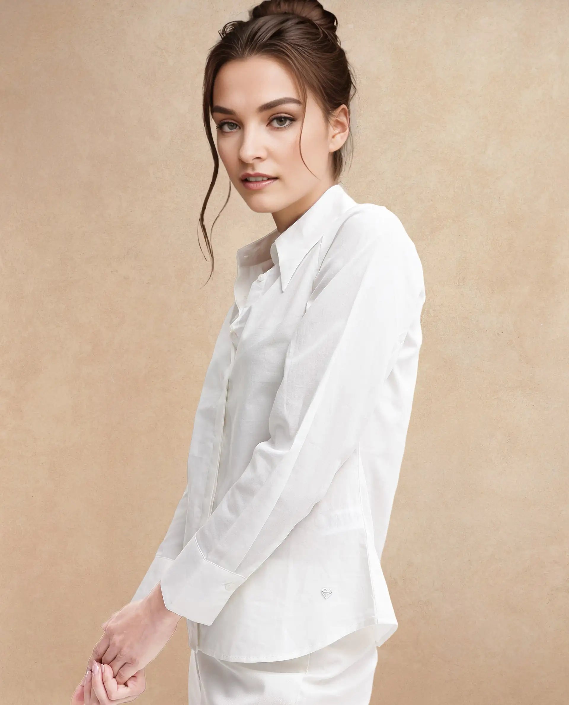 Rareism Women Ceos White Cuffed Sleeve Collared Neck Plain Top